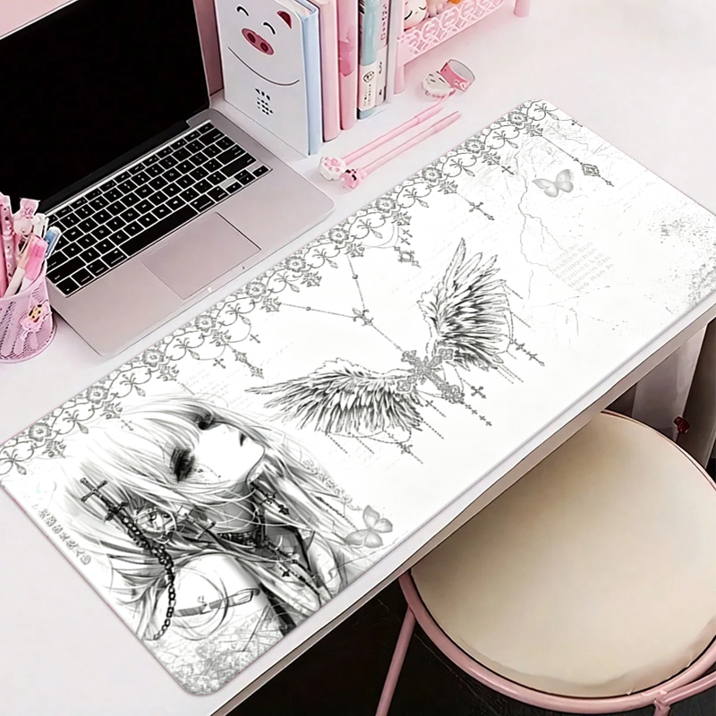 Gaming Accessories Keyboards - لوحة ماوس جلدية سوداء وبيضاء بتصميم